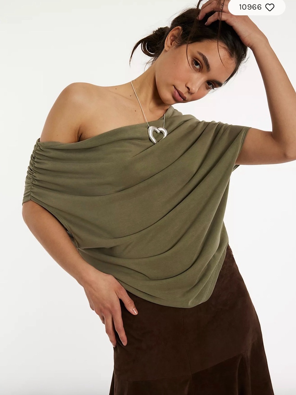Free People Olive Draped One-Shoulder Top